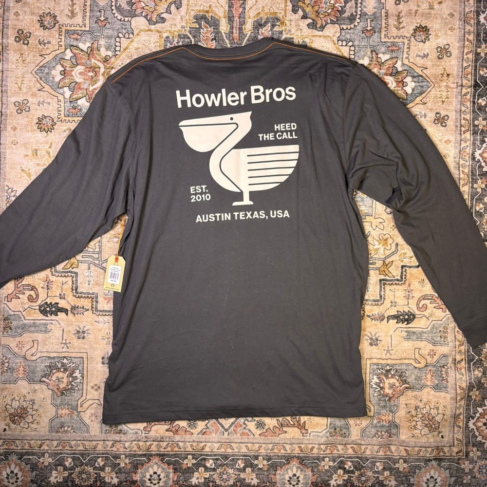 Howler Bros Pelican Postage Long Sleeve T-Shirt Antique Black XXL New with Tag
